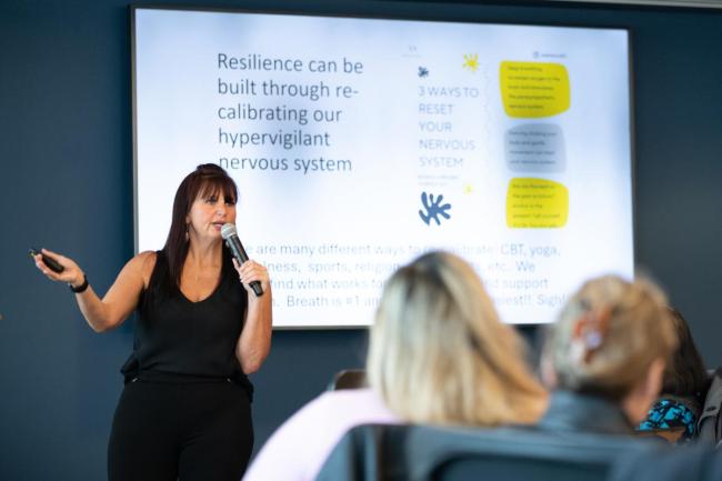 Dr Jennifer Mervyn, PhD, speaks to the group on practical approaches and strategies.